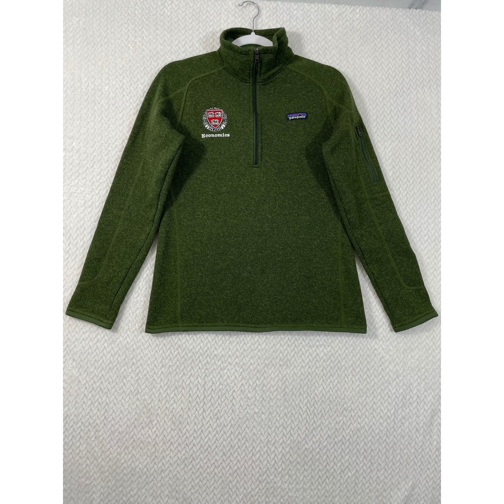 Patagonia Better Sweater 1/4 Zip Fleece Womens Medium Green Harvard Economics